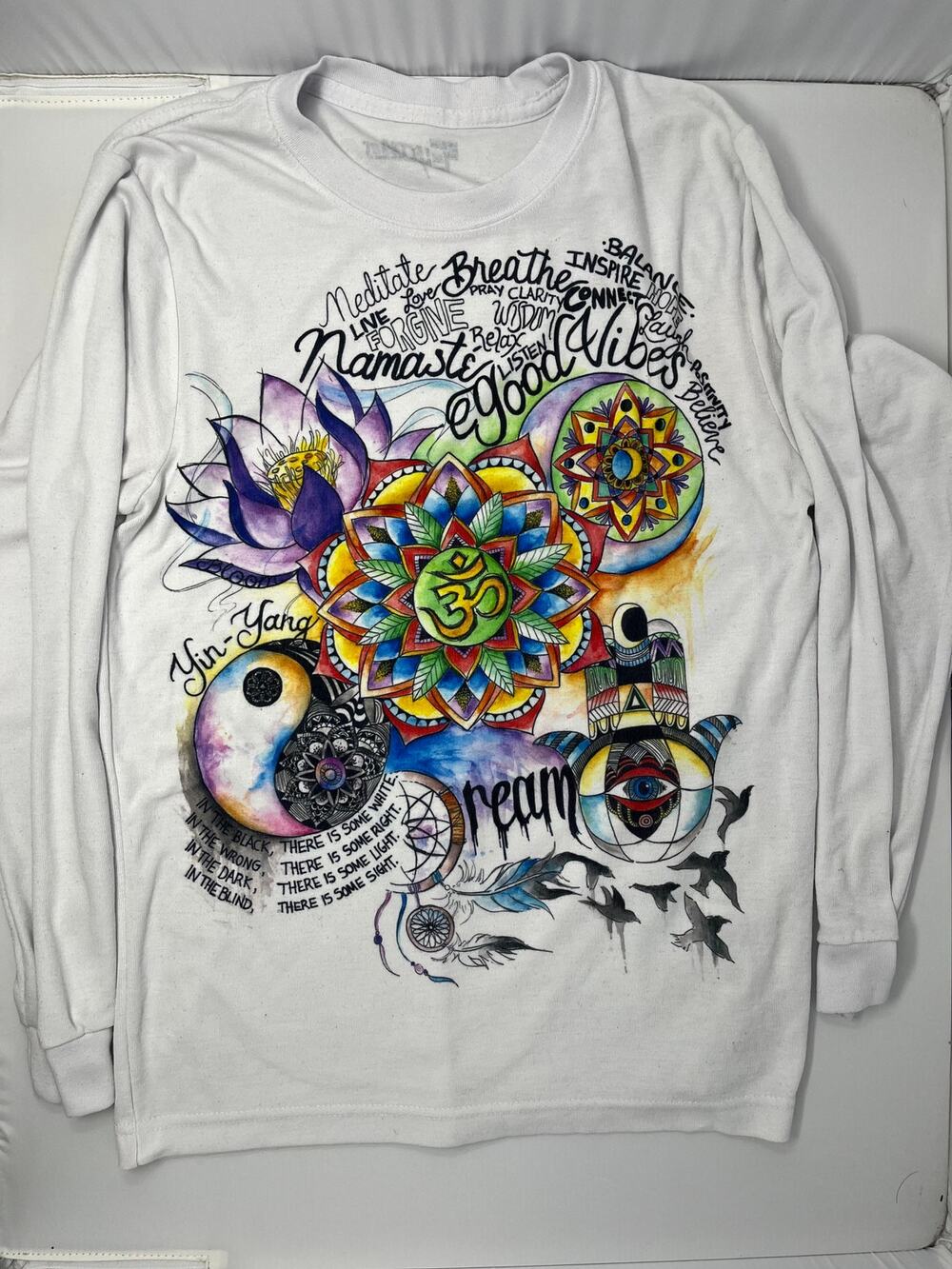 Electro Threads Long Sleeve Namaste Good Vibes Inspire Meditate Pre-Owned Womens